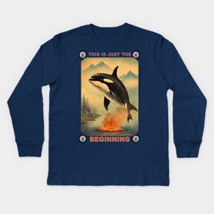 THIS IS JUST THE BEGINNING Tshirt LOL Killer Whale Blow Hole Tee Sealife Marine Ocean Dolphin Top Comfort Colors Oversized Unisex Fit Kids Long Sleeve T-Shirt